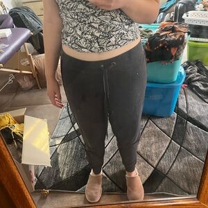 women’s grey striped joggers